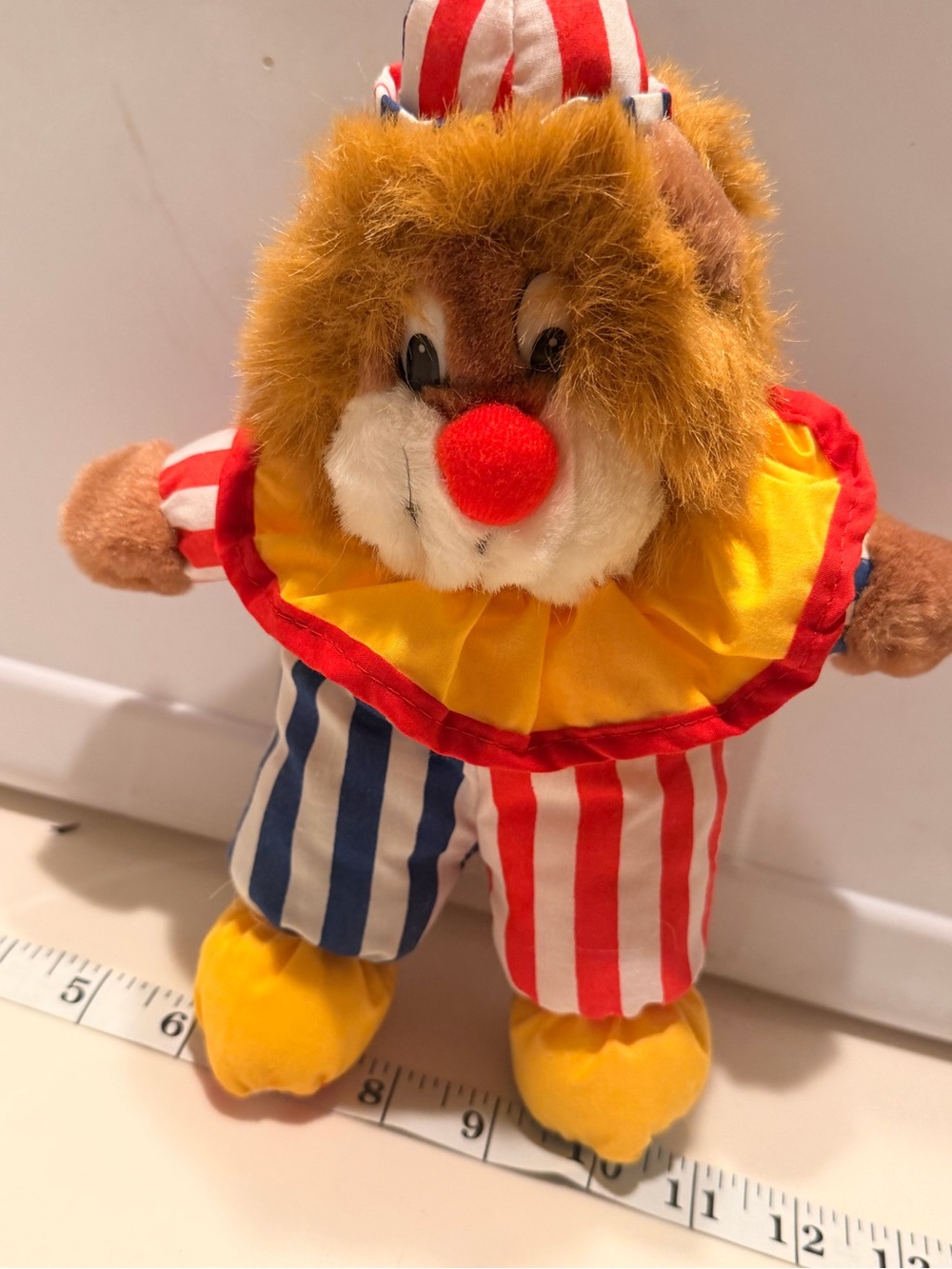 Plush Clown Stuffed Animal in Red, Blue, Yellow & Brown